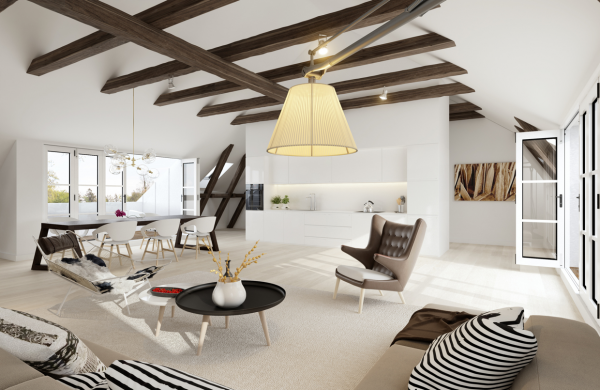 Interior Design Inspiration from Modern Barcelona Penthouses - Modern Scandinavian Penthouse With Exposed Beams