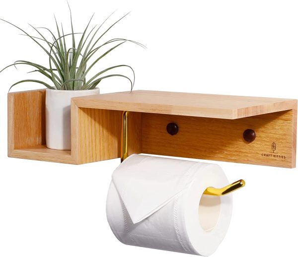 Solid Oak Toilet Paper Holder and Storage Cabinet No Design