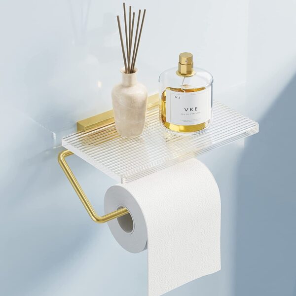 Wall Mount Toilet Paper Holder With Shelf Acrylic Single Roll Paper Holder  Bathroom Gold/ Black