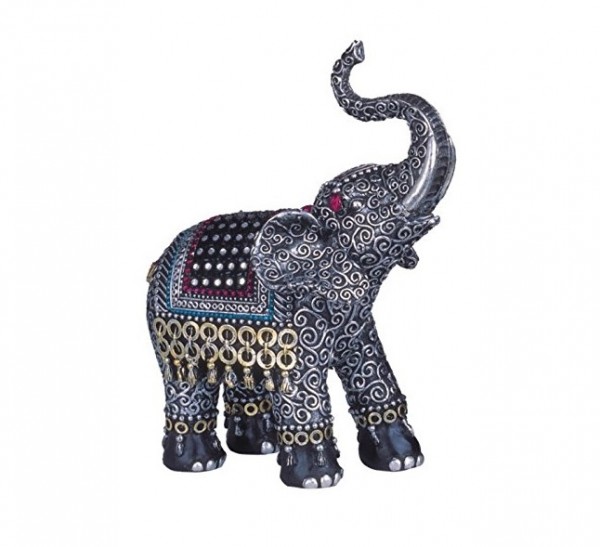 Black With Gold Traditional Marble Elephant Statue, For Interior Decor
