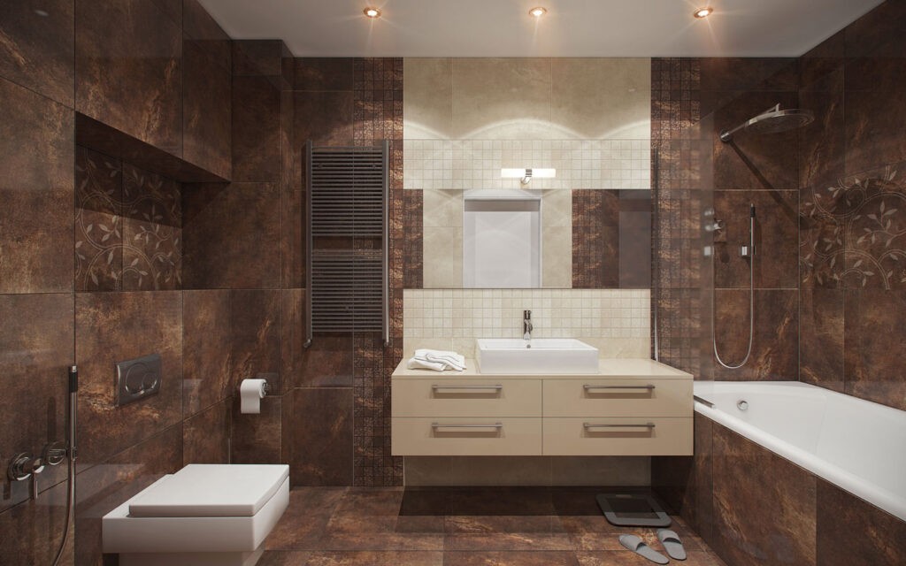 brown and cream bathroom theme Interior Design Ideas
