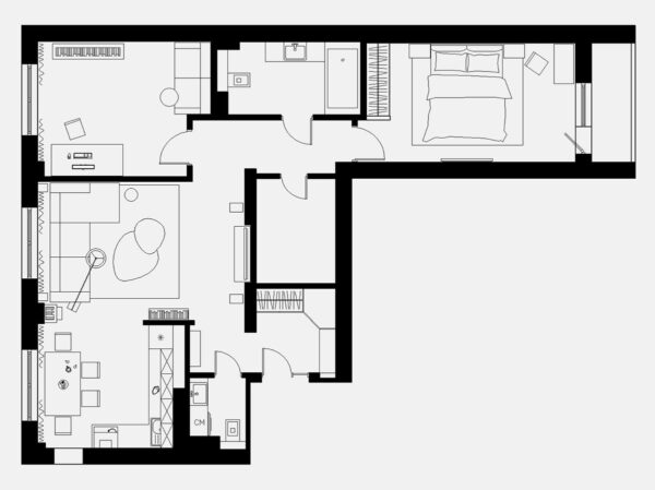 one bed apartment with office floor plan | Interior Design Ideas