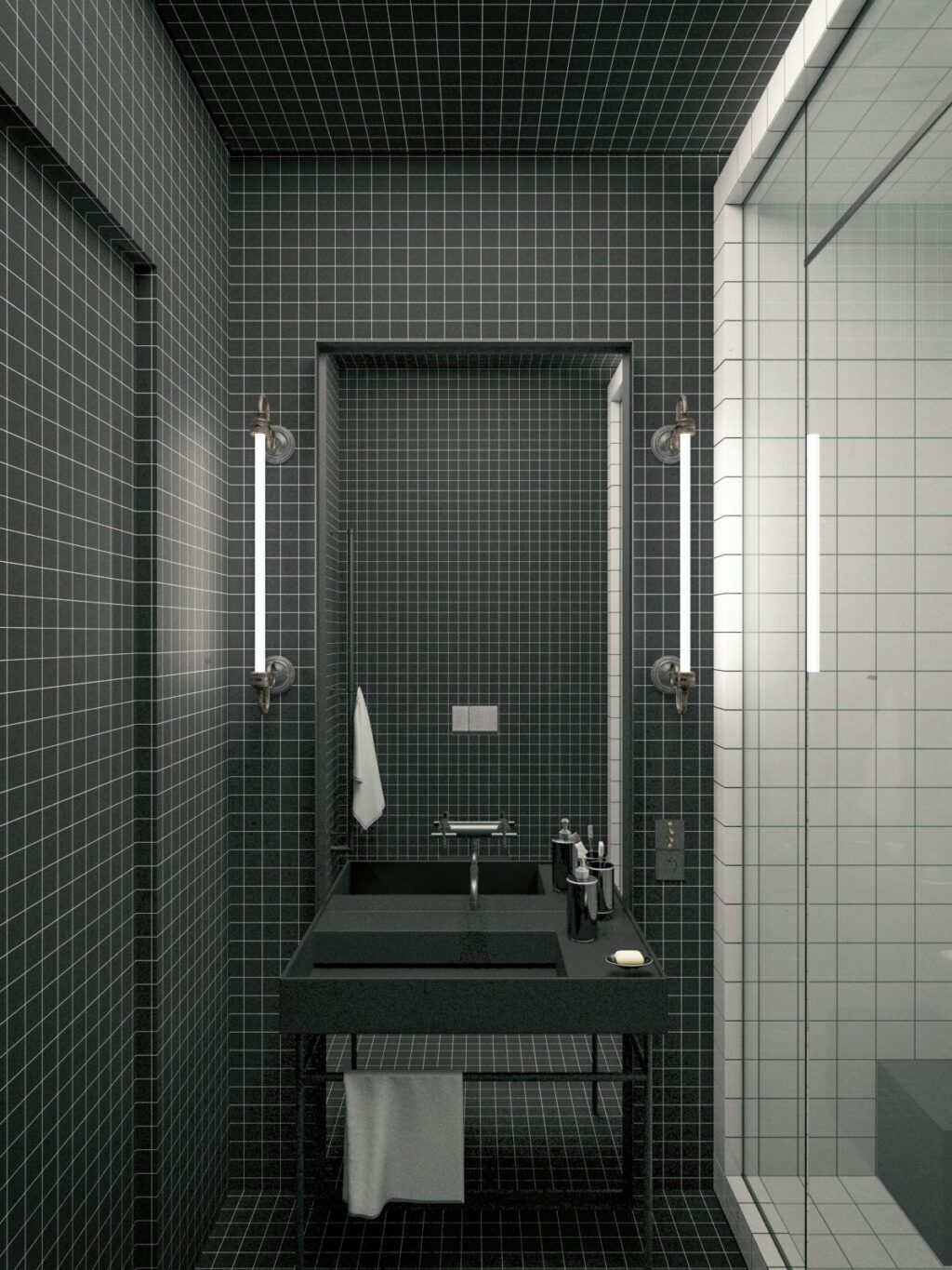 modern black and white tile bathroom | Interior Design Ideas