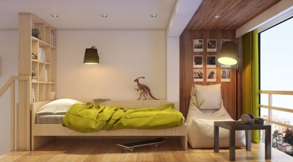 loft space green blanket dinosaur | Interior Design Ideas