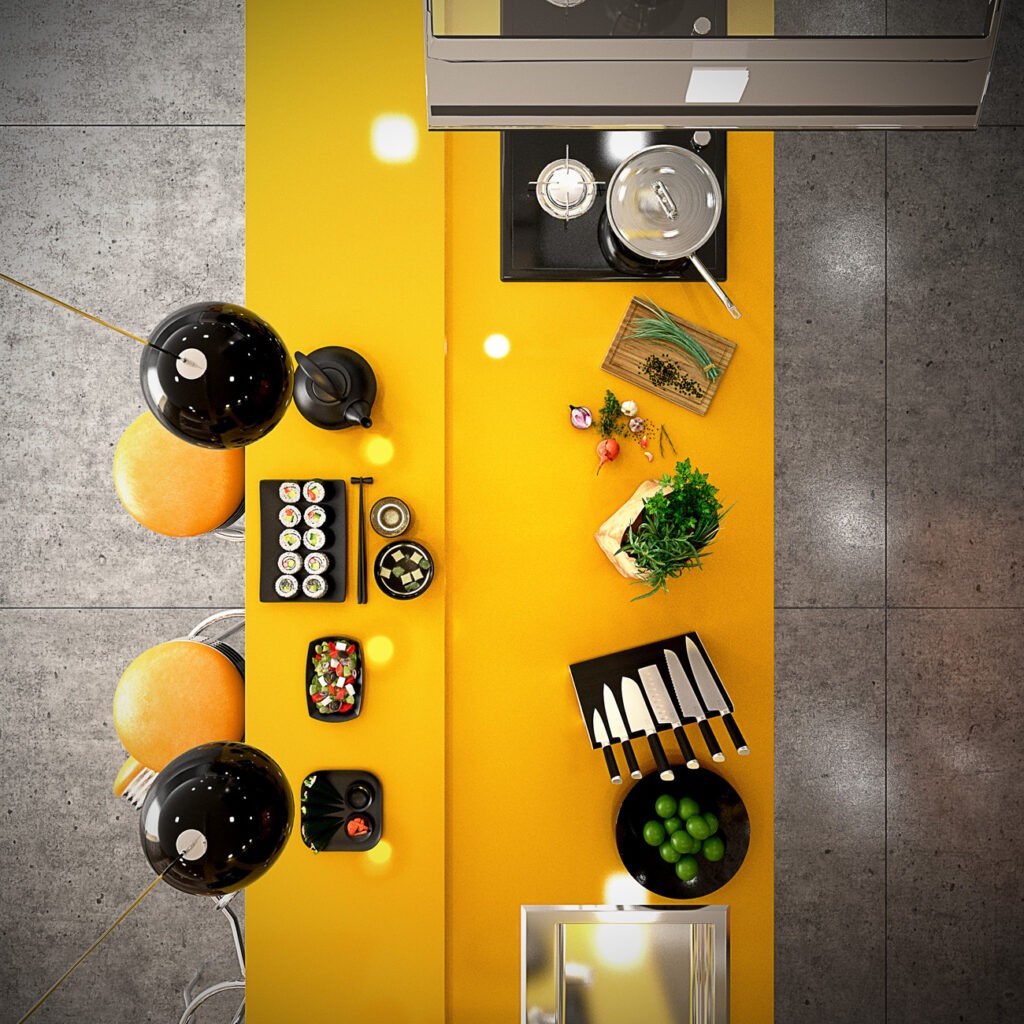 yellow and black kitchen Interior Design Ideas