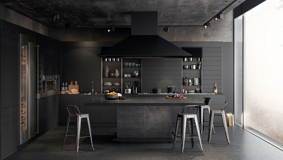 https://www.home-designing.com/wp-content/uploads/2016/10/Chrome-features-kitchen-all-black-panelling-concrete-floor.jpg