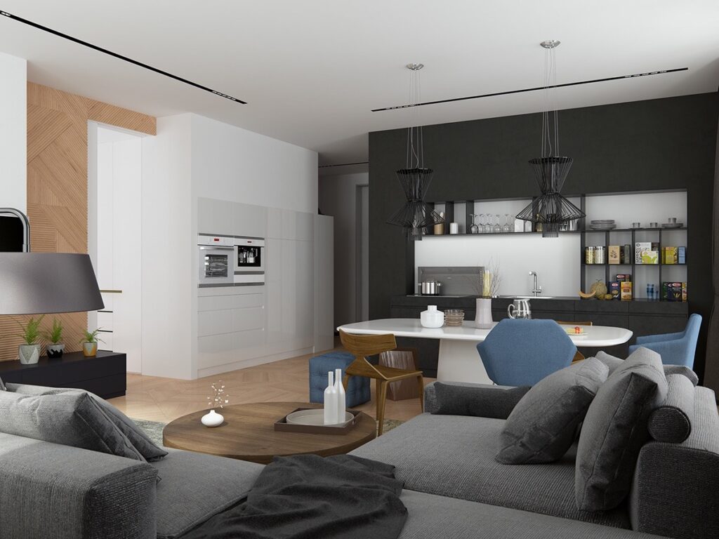 black and white open concept kitchen Interior Design Ideas