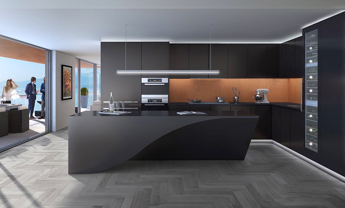 https://www.home-designing.com/wp-content/uploads/2016/10/black-curved-bench-kitchen-amber-inlet-chrome-lighting.jpg