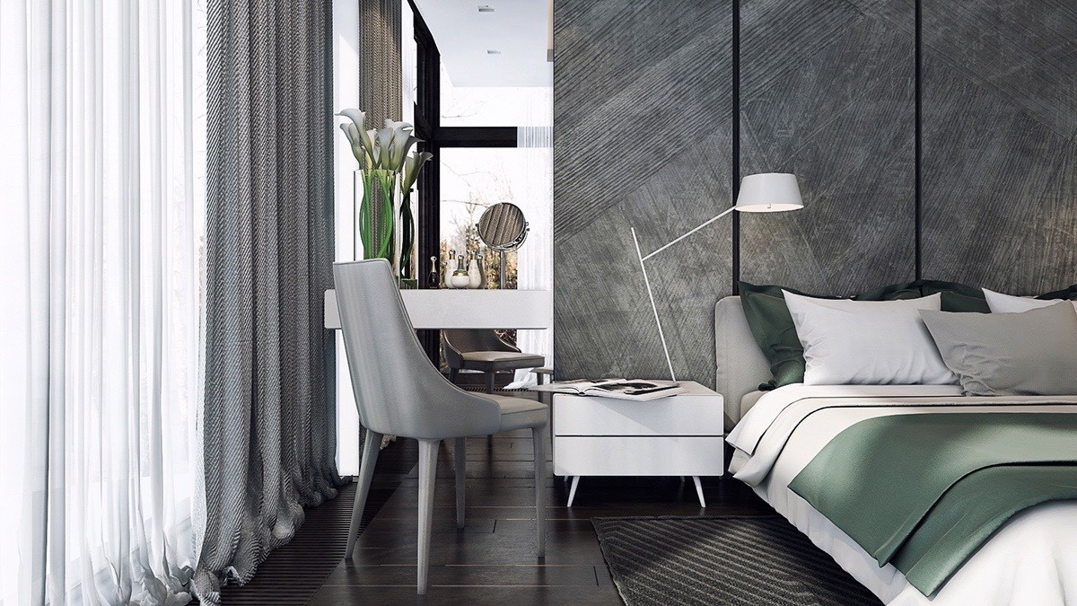 grey and green bedroom textured headboard chiffon curtains – Copy |  Interior Design Ideas
