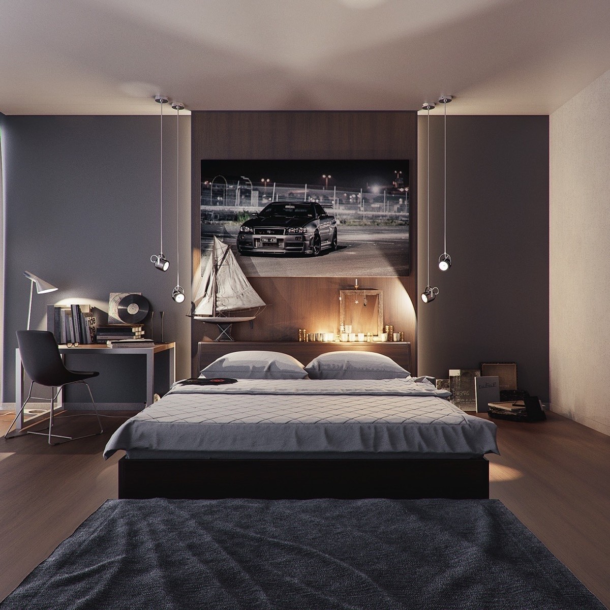 grey paint colors for bedroom racing car space Interior Design Ideas
