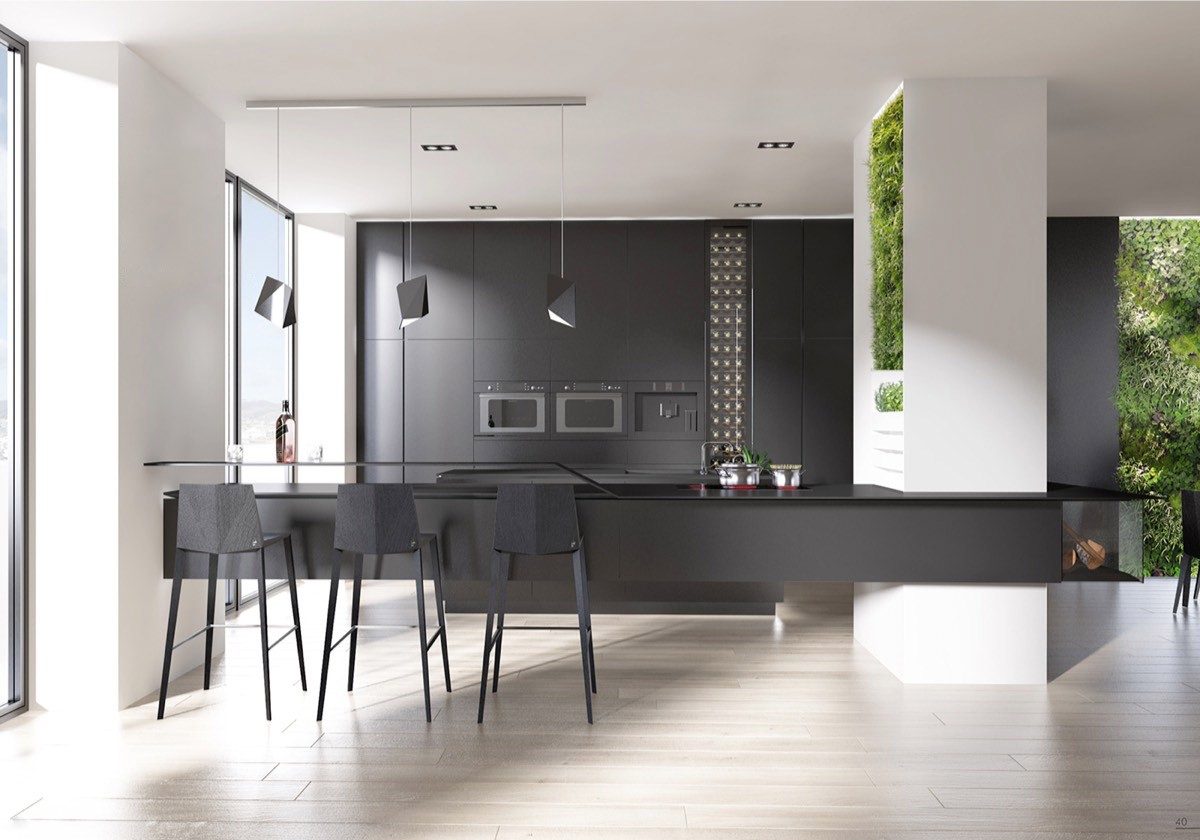 living wall kitchen black and white features | Interior Design Ideas