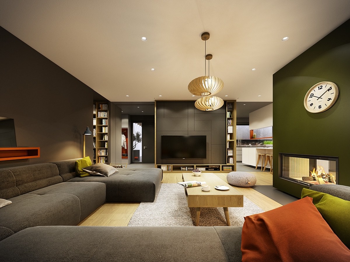 Burnt Orange And Olive Green Living Room