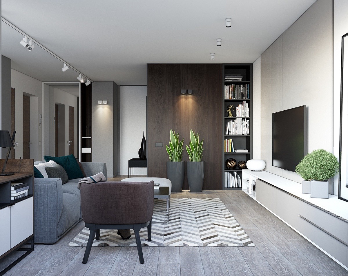 Bedroom Apartment With Dark Wood Accents