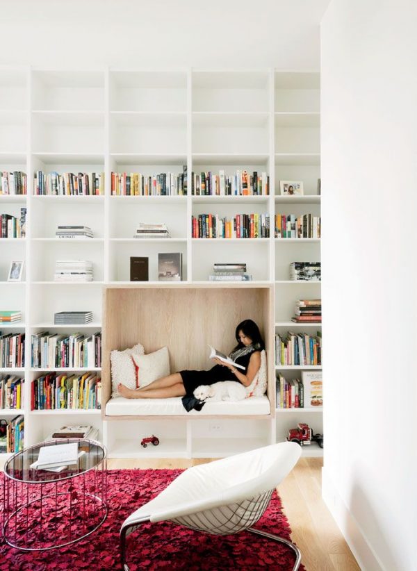 Built-in bookcase with reading nook