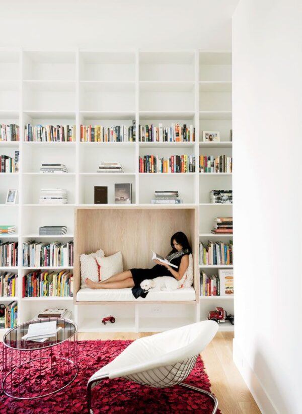 Built-in bookcase with reading nook