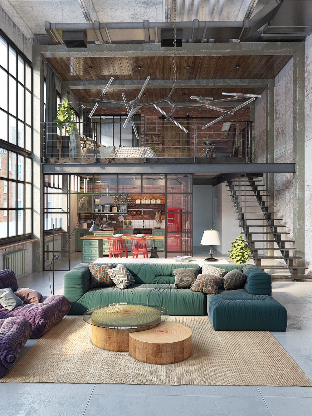 Industrial Loft Design With An Intriguing Color Palette
