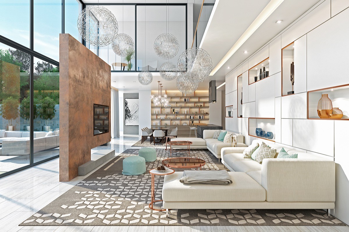 Modern Open Living Room 8 Ft Ceiling