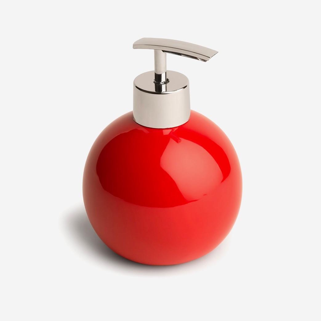 red soap dispenser
