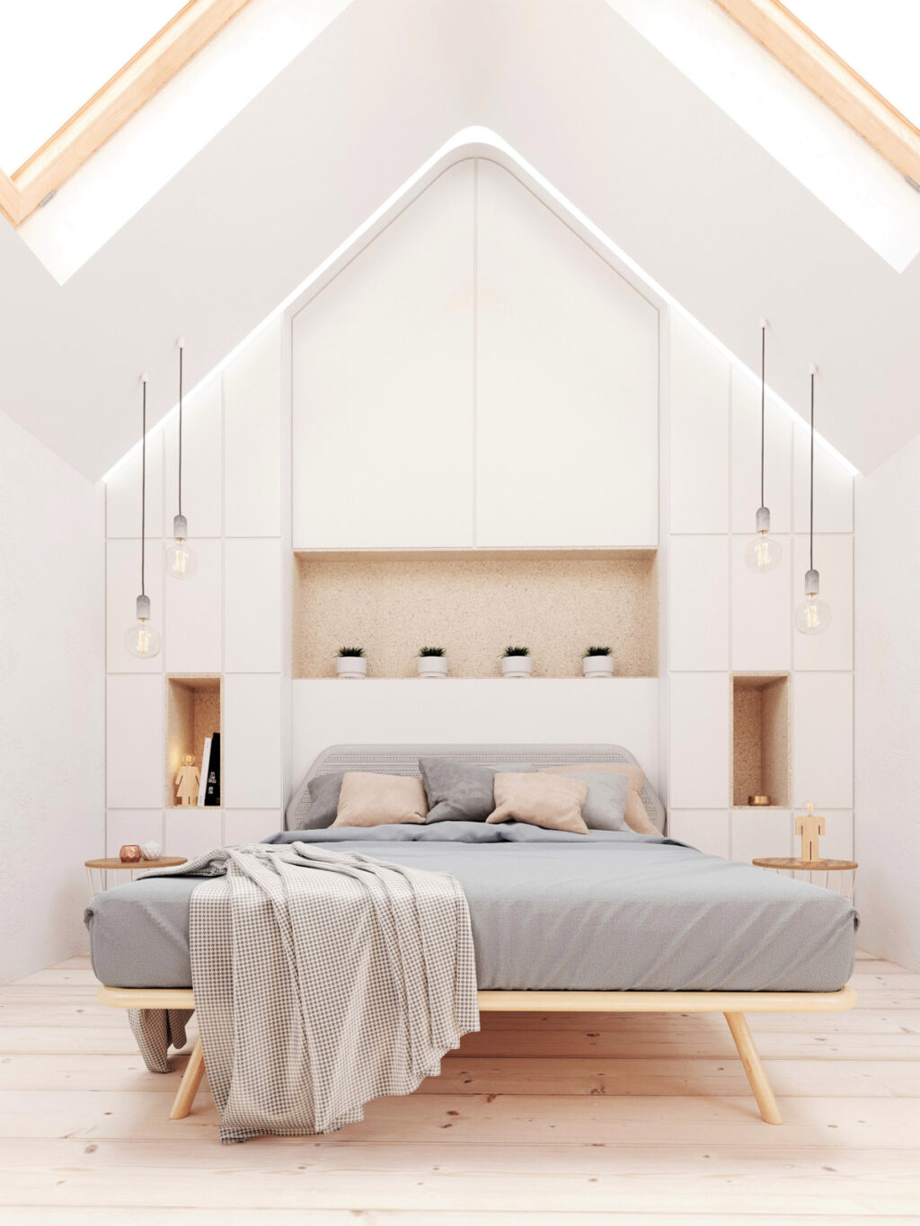 minimalist bedroom with unique ceiling | Interior Design Ideas