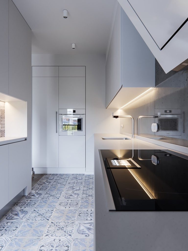 patterned tiles in minimalist kitchen | Interior Design Ideas