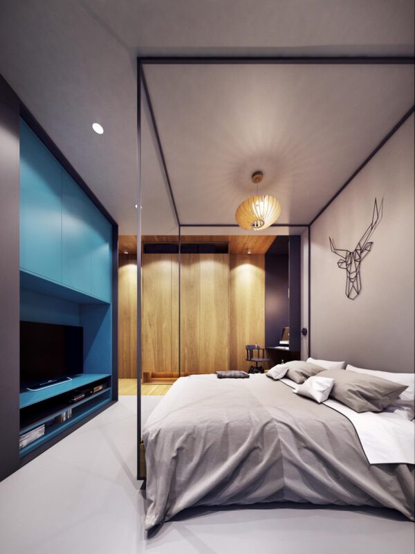 aqua accent wall Interior Design Ideas