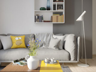 Grey and Yellow Open Plan Small Apartment Tour