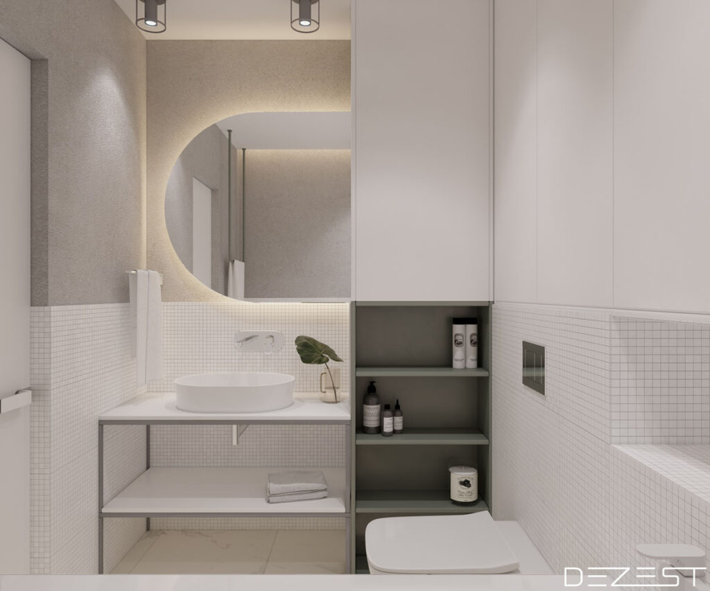 rectangular mirror rounded edges pastel bathroom Interior Design Ideas