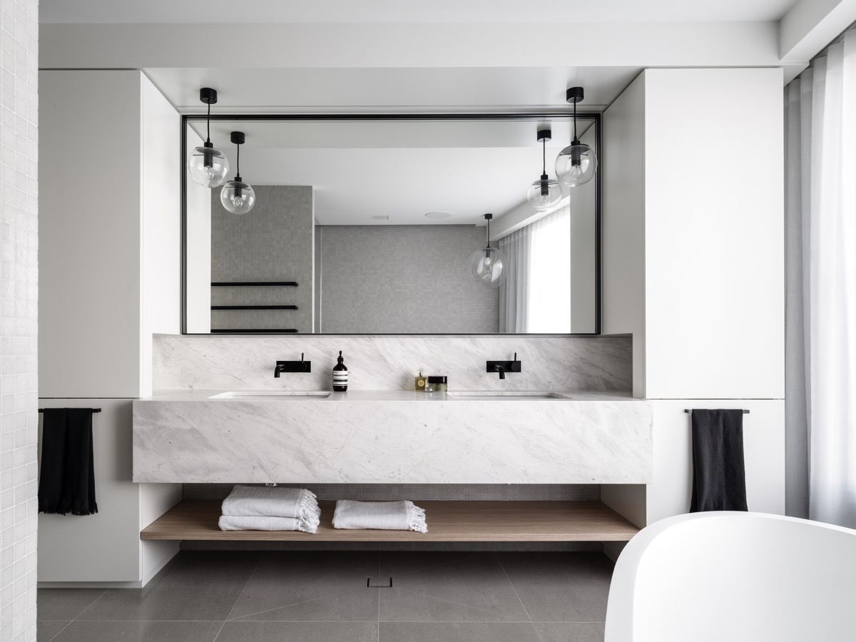double sink bathroom vanity with mirror | interior design ideas