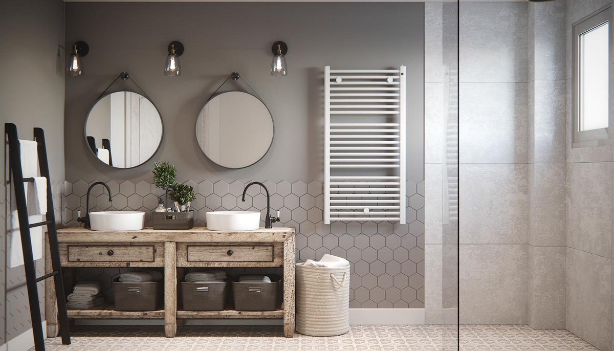 rustic double sink bathroom vanity | interior design ideas