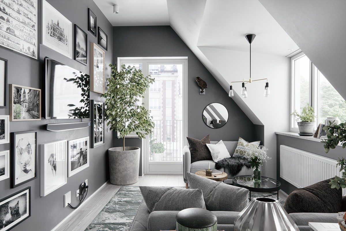 Grey Living Room With Grey Furniture Maroon