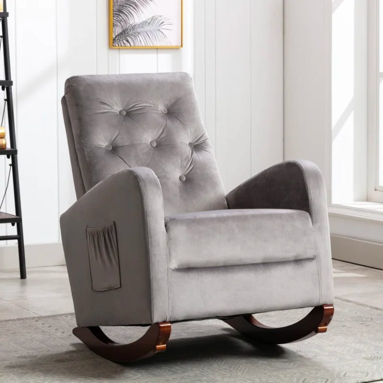 Button Tufted Gray Rocking Chair Interior Design Ideas