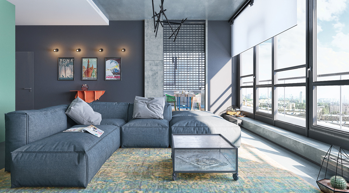 Turquoise Grey Living Room Interior
