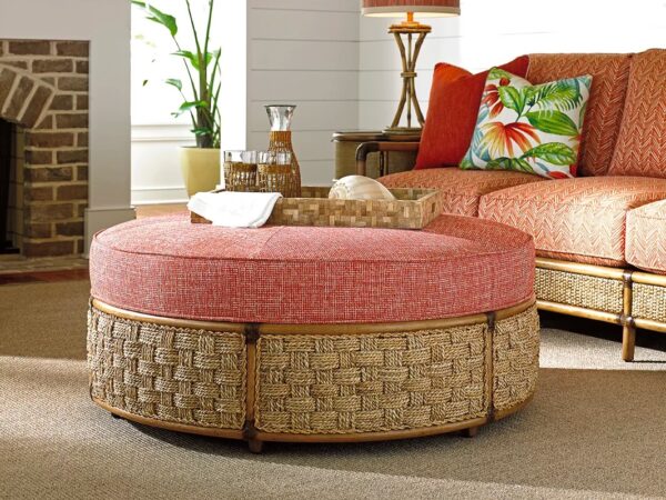 Round ottoman coffee discount table with tray
