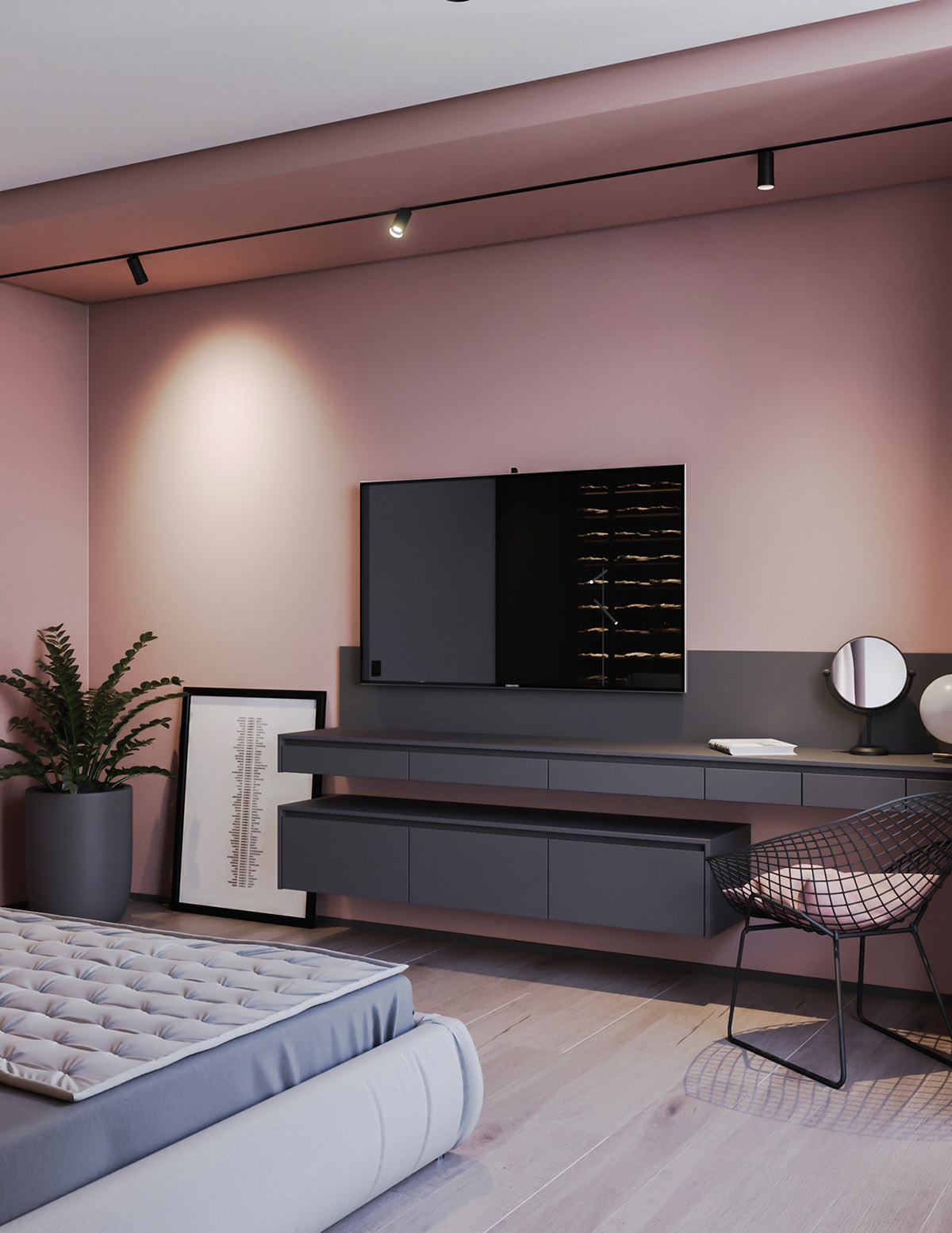 A Striking Example Of Interior Design Using Pink & Grey