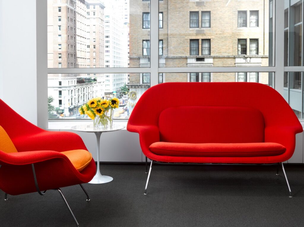 bright red mid century modern sofa sets Interior Design Ideas