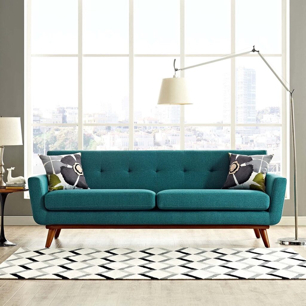 Turquoise Blue Mid Century Modern Sofa Interior Design Ideas