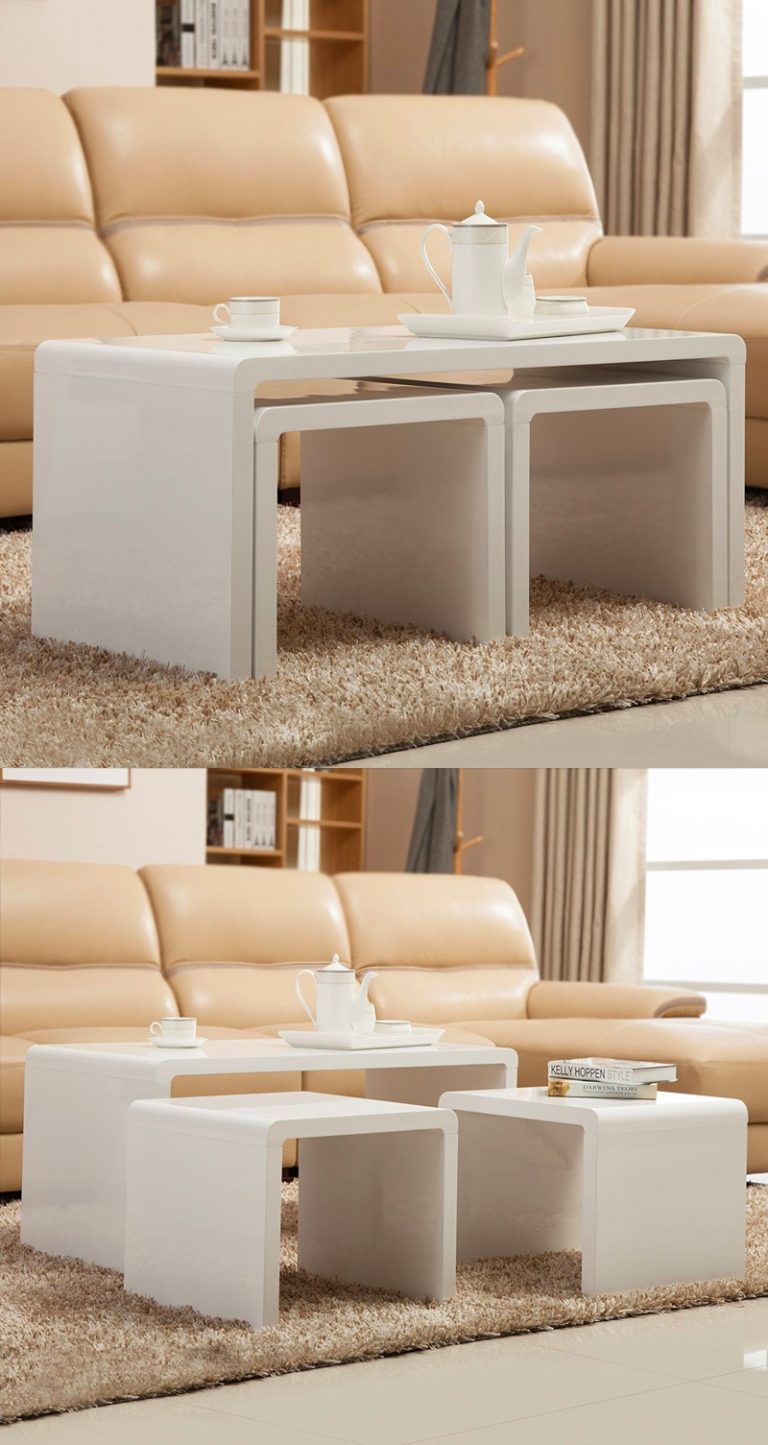 Modern Glossy White Nesting Coffee Tables Interior Design Ideas