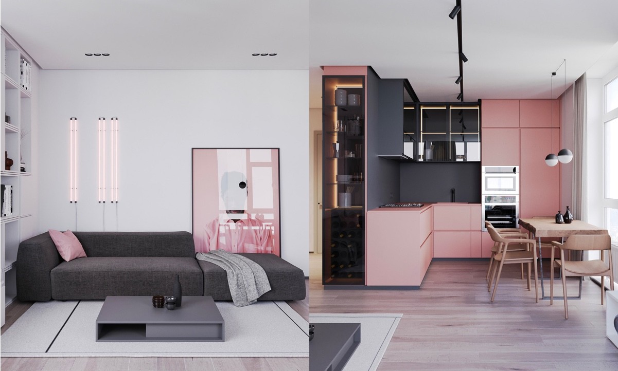 A Striking Example Of Interior Design Using Pink & Grey