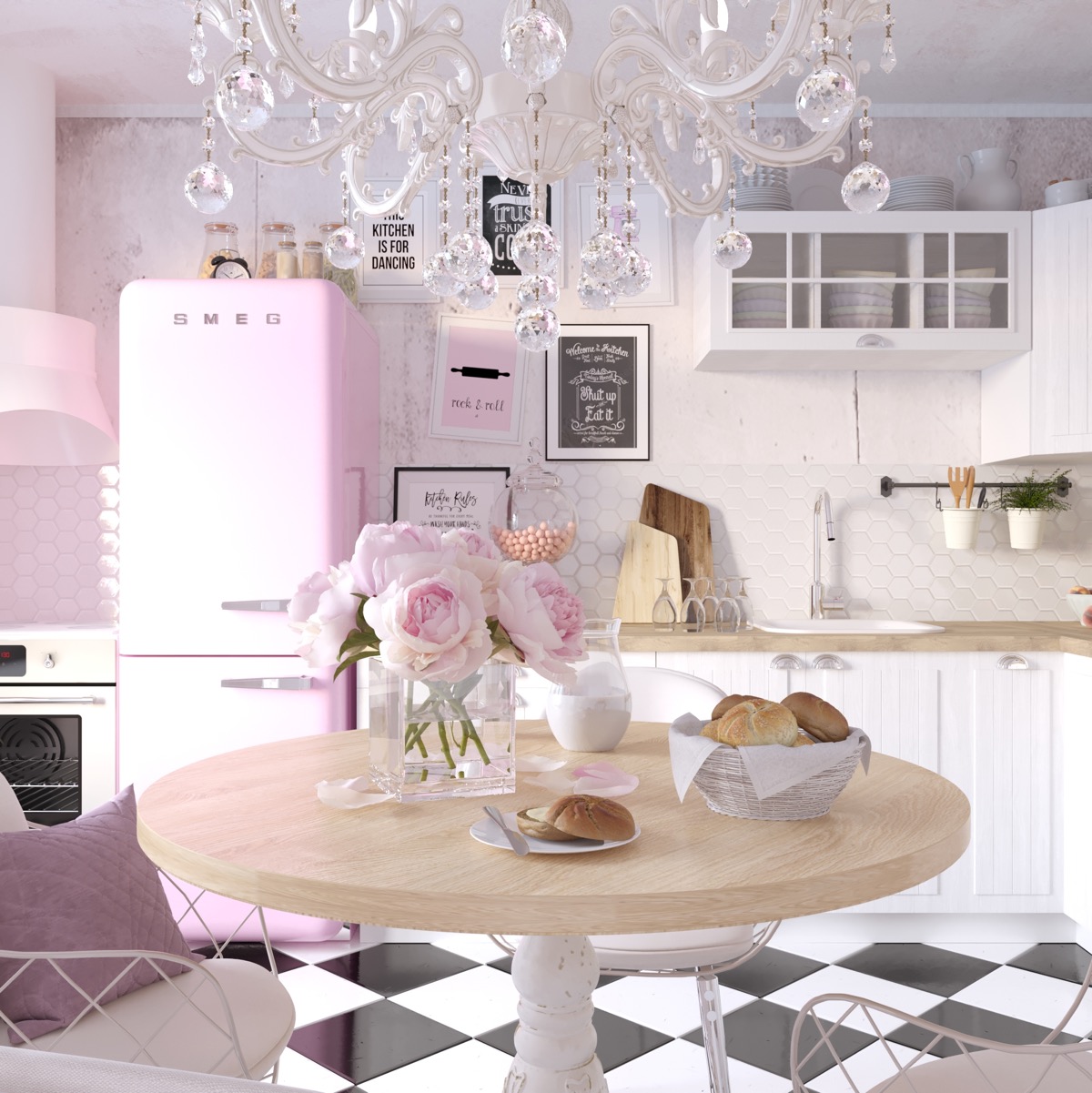 Cool Pink Kitchen Design With Retro and Chic Look - DigsDigs