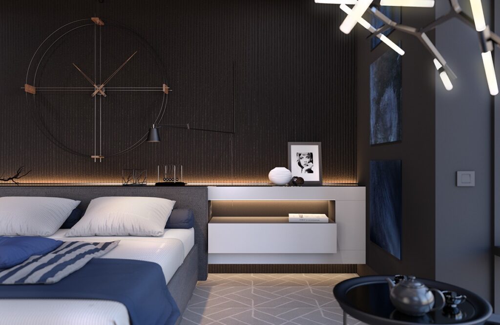 Black and blue bedroom Interior Design Ideas
