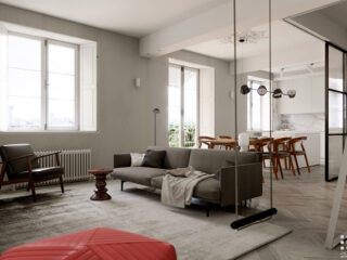 Studio Apartment With Glass Wall Bedroom & A Swing In The Lounge