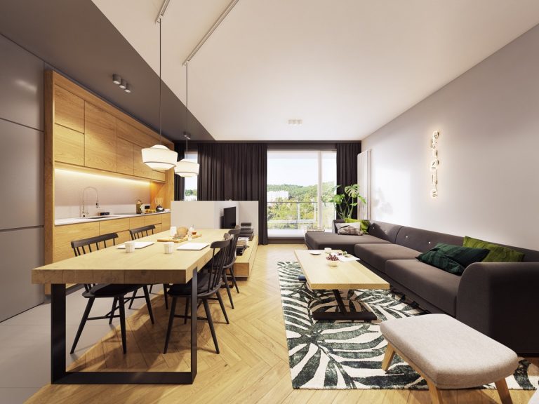 open kitchen and living area with dining table | Interior Design Ideas
