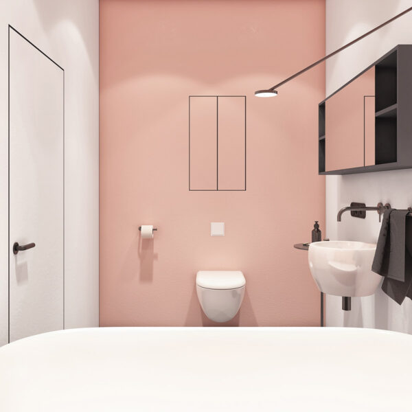 pink accent wall in modern bathroom | Interior Design Ideas