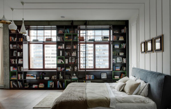 Cozy bedroom with book shelves | Interior Design Ideas