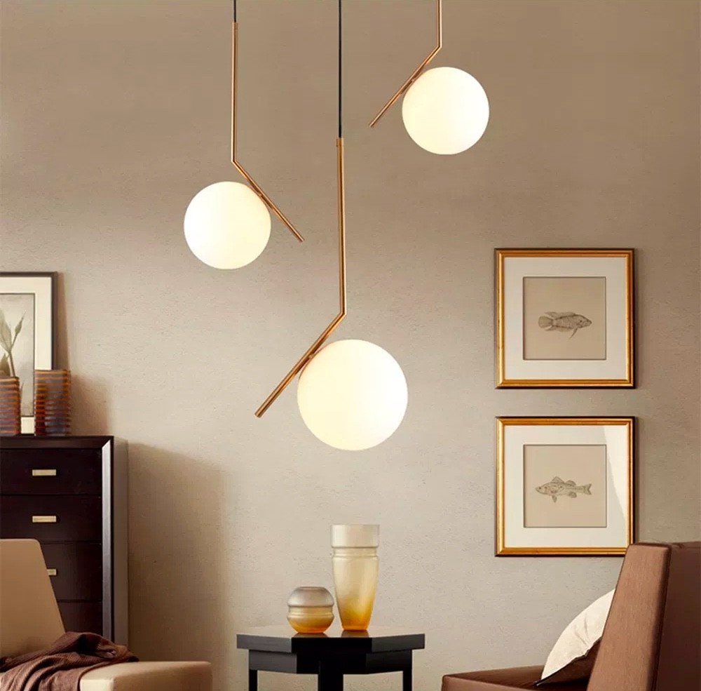 Mid Century Modern Mini Pendant Light White Globe Gold IC Lights S ...