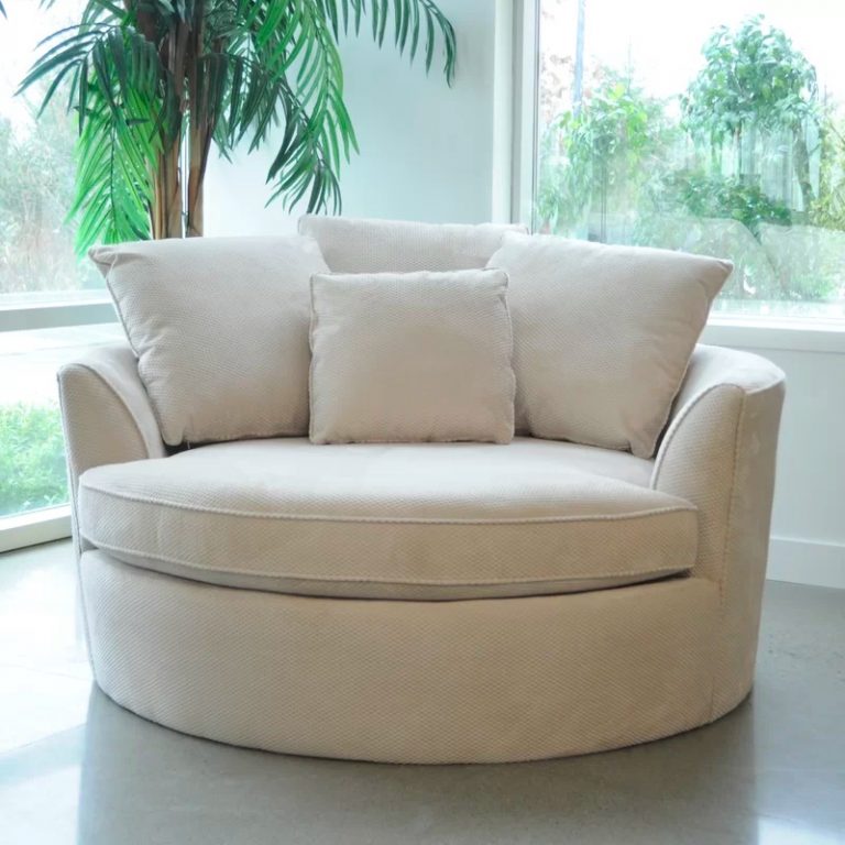 Beige Circular Loveseat Couch With Cushions Included | Interior Design