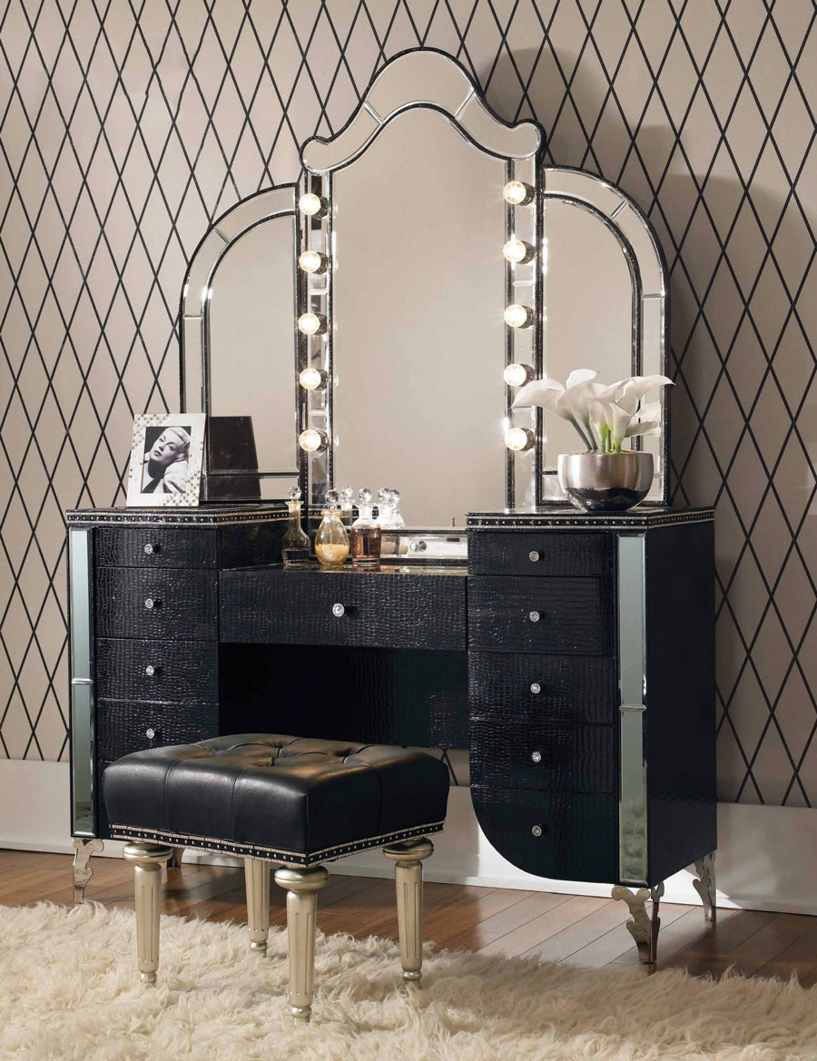 Hollywood Style Luxury Dressing Table Black Skin Makeup Vanity Interior Design Ideas