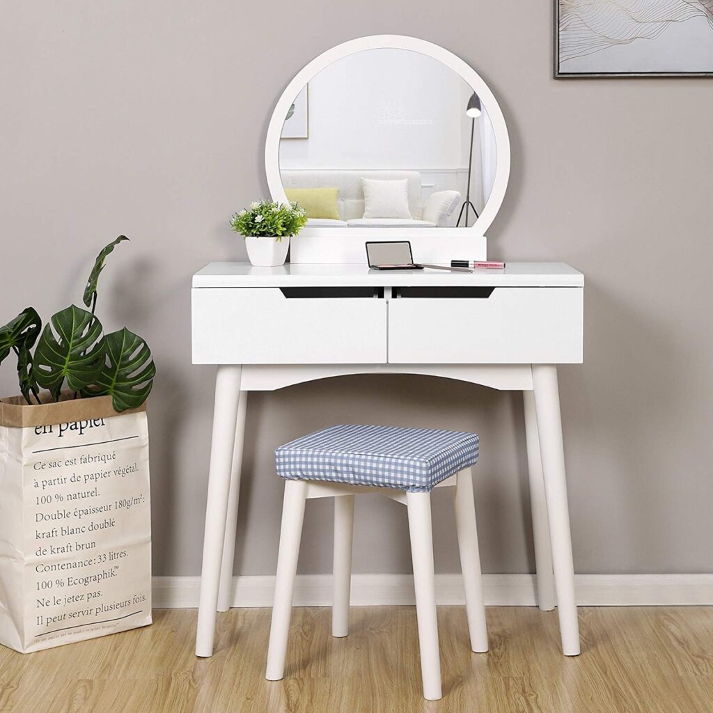 Small White Vanity Table And Stool Set Cheap Makeup Table Amazon