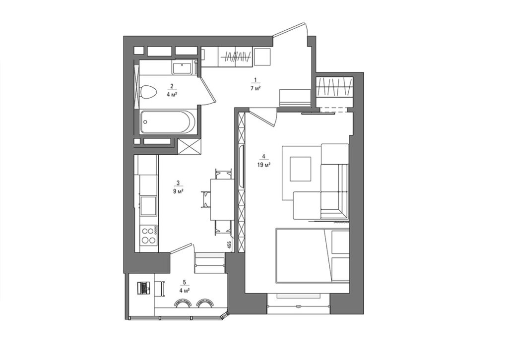 Studio apartment floor plan | Interior Design Ideas