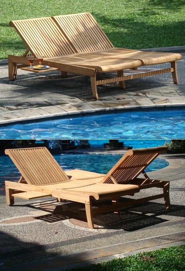 Teak Double Chaise Lounge Chair With